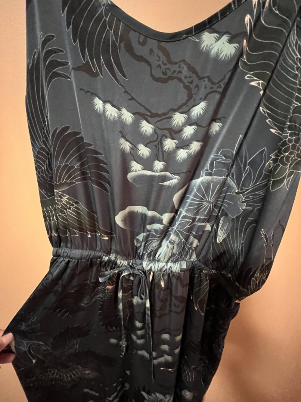 NWOT 2PC Set Lounge Jumpsuit plus Nightie la Vie en Rose Asian cranes teals Sz M - Picture 6 of 12